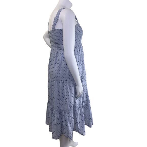 Linda Anderson Sun Dress Size XL Blue Dobby Smocked Tiered Lined Cottage Core - Picture 5 of 9
